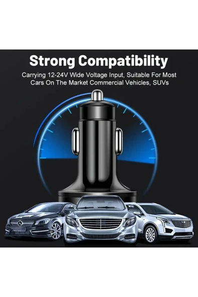 MFS  6'sı 1 Arada Hızlı Şarj Araba Adaptörü, 3.1A & Çift Type-C, Dijital Ekran - 6
