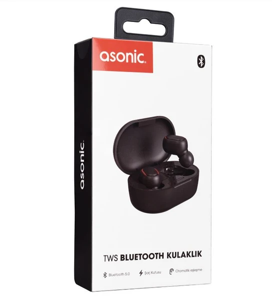Asonic Asonic AS-TWS7S Siyah Mobil Telefon Uyumlu Bluetooth TWS AirPods Mikrofonlu Kulaklık - 2