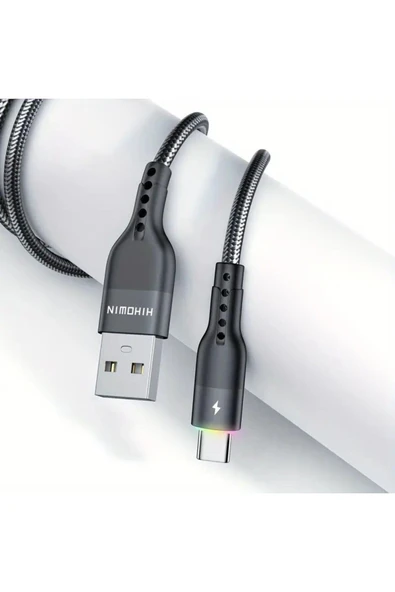 MFS  LED Aydınlatmalı USB Type C Kablosu Hızlı Şarj ve Veri Kablosu 2 M