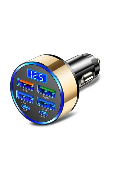 MFS  6'sı 1 Arada Hızlı Şarj Araba Adaptörü, 3.1A & Çift Type-C, Dijital Ekran