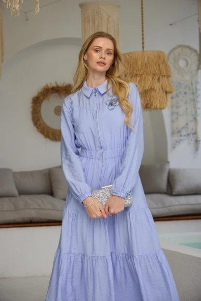 KUP DETAYLI AKSESUARLI FERMUARLI ELBİSE - 3