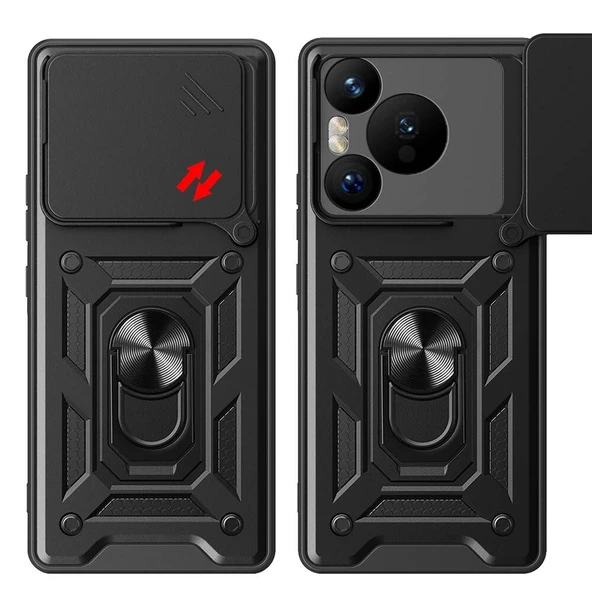 Huawei Pura 70 5G Kılıf Magnetik Standlı Kamera Korumalı Zore Sürgülü Vega Kapak - 10