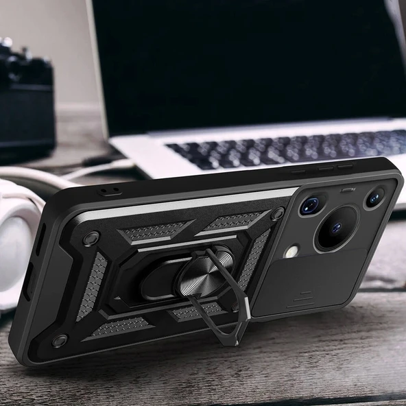 Huawei Pura 70 Ultra Kılıf Magnetik Standlı Kamera Korumalı Zore Sürgülü Vega Kapak - 6