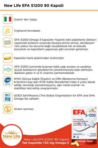 New Life EFA S-1200 mg 90 Kapsül - 3