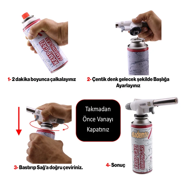 Çakmaklı Pürmüz Yedek Kartuşu Kamp Gazı 227 Gram Piknik Kamp Mangal Mutfak Ateş Tutuşturucu 2+1 Set - 2