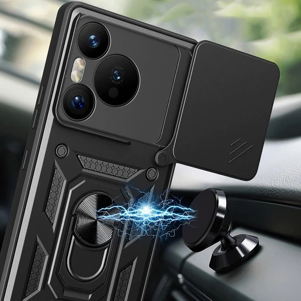 Huawei Pura 70 5G Kılıf Magnetik Standlı Kamera Korumalı Zore Sürgülü Vega Kapak - 4