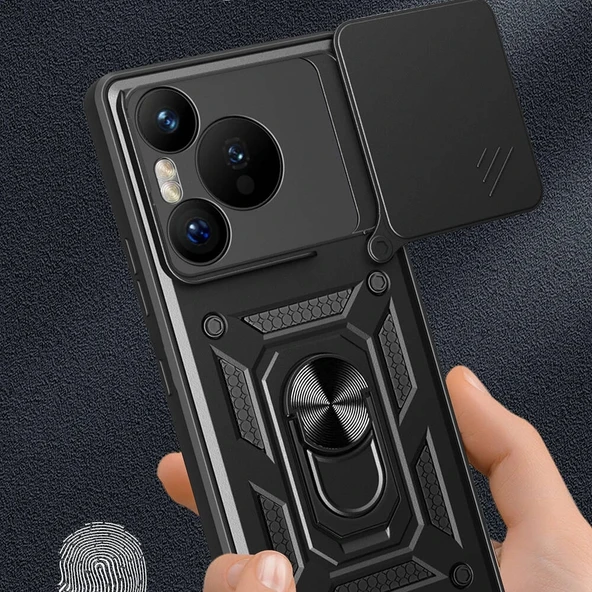 Huawei Pura 70 5G Kılıf Magnetik Standlı Kamera Korumalı Zore Sürgülü Vega Kapak - 2