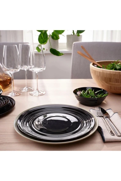 AKDENİZ NÄTBARB Siyah Renk Temperli 24 cm Tabak 6 ADET Servis Tatlı Pasta Tabağı