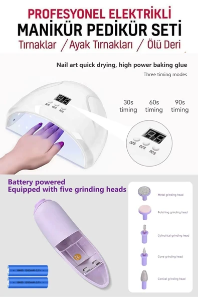 2 in 1 Oje Kurutucu ve Manikür Pedikür Seti Tırnak Bakım Kiti Uv Led Tırnak Seti - 3