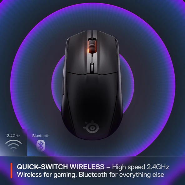 SteelSeries Rival 3 Wireless Gen 2 Gaming Mouse - 2.4GHz ve Bluetooth Bağlantı - Siyah - Resim 3