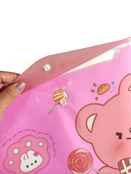 Sevimli Ayıcık Pembe Desenli Çıt Çıtlı Zarf Dosya - 1 Adet - 3