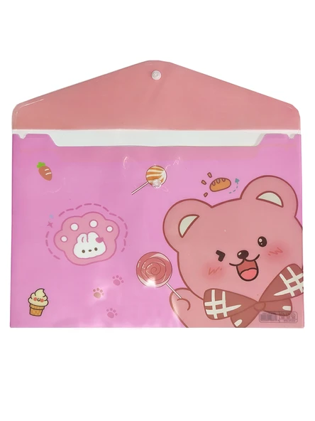 Sevimli Ayıcık Pembe Desenli Çıt Çıtlı Zarf Dosya - 1 Adet - 2