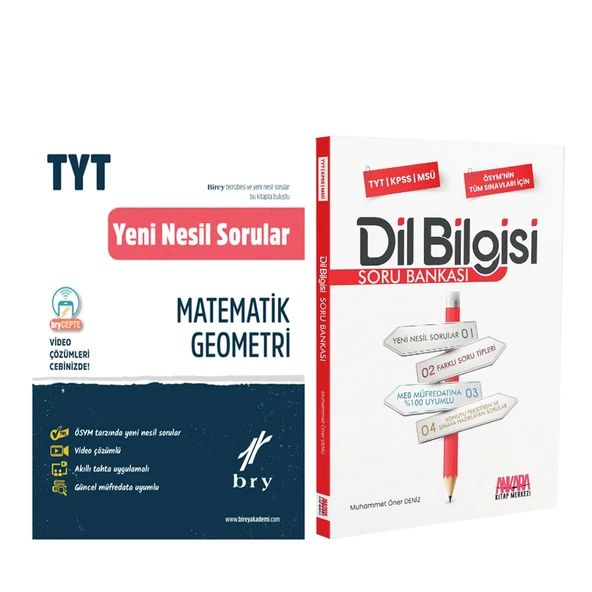 Birey TYT Matematik Geometri Yeni Nesil Sorular ve AKM Dil Bilgisi Soru Bankası Seti 2 Kitap