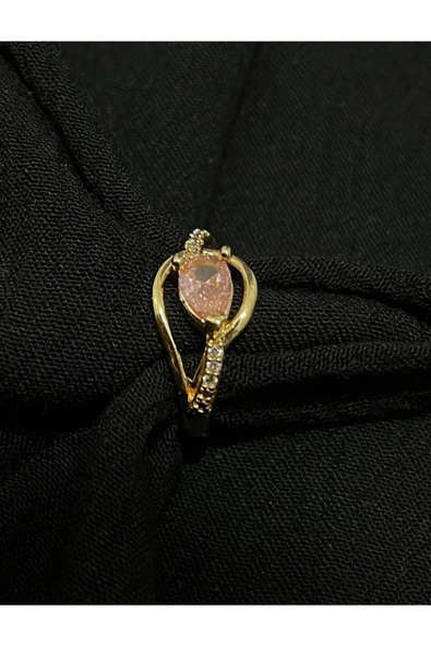 Vipfoni Pembe Damla Taş Model Gold Kaplama Yüzük