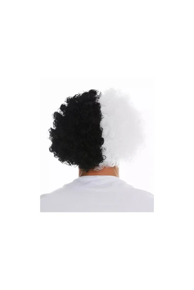 Vipfoni Siyah Beyaz Kıvırcık Afro Bonus Peruk Taraftar Bonus Saç - 2