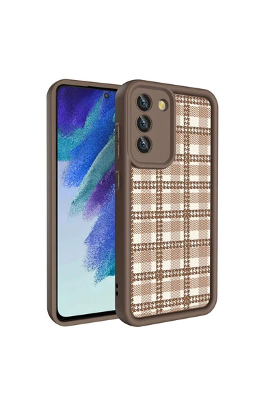 batuteknoloji Galaxy S21 FE Kılıf Kamera Korumalı Baskılı Arka Yüzey Zore Klas Kapak - Açık Kahve