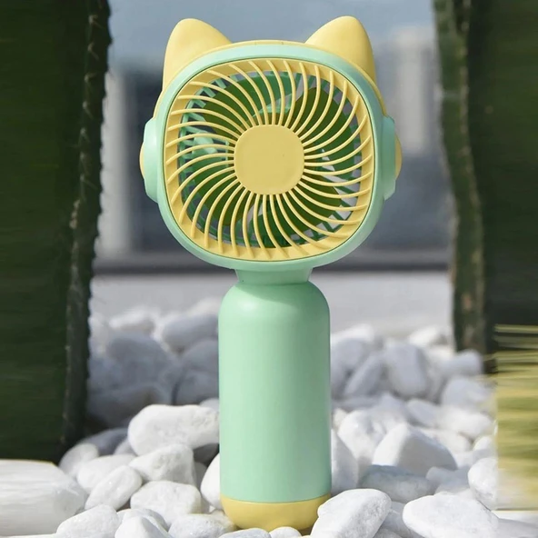 Kedi Figürlü Şarjlı Mini El Fanı - 3