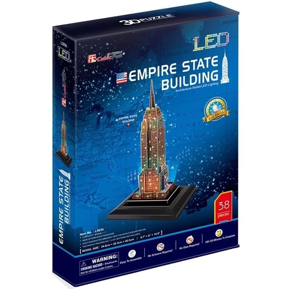 Cubic Fun 3D 38 Parça Puzzle Empire State Binası ABD Led Işıklı - Resim 4