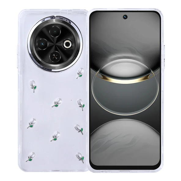 Tecno Spark 30C Kılıf Airbag Tasarımlı Simli Şeffaf Kutup Kapak - Resim 4