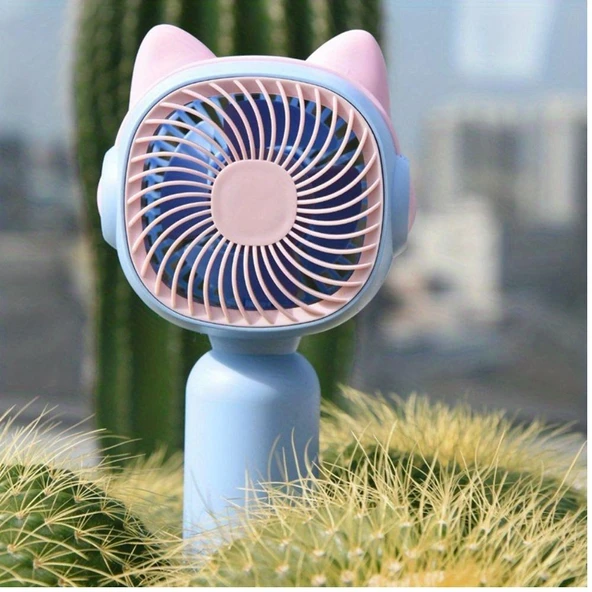 Kedi Figürlü Şarjlı Mini El Fanı - 5