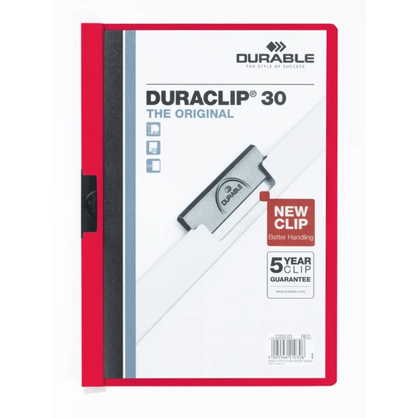 Durable Sıkıştırmalı Dosya DuraClip Ortadan Klipsli 30 Syf A4 Kırmızı 2200 - 2