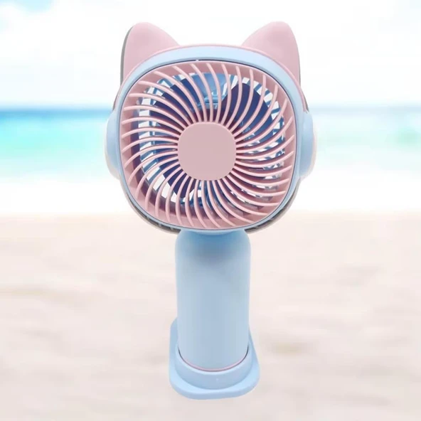 Kedi Figürlü Şarjlı Mini El Fanı - 9