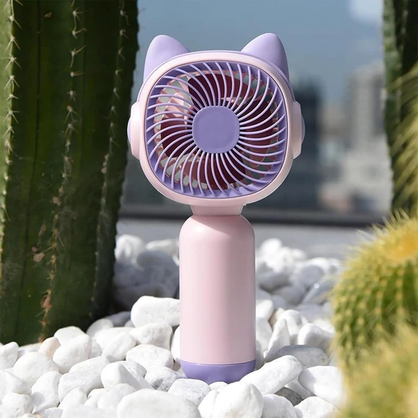 Kedi Figürlü Şarjlı Mini El Fanı - 4