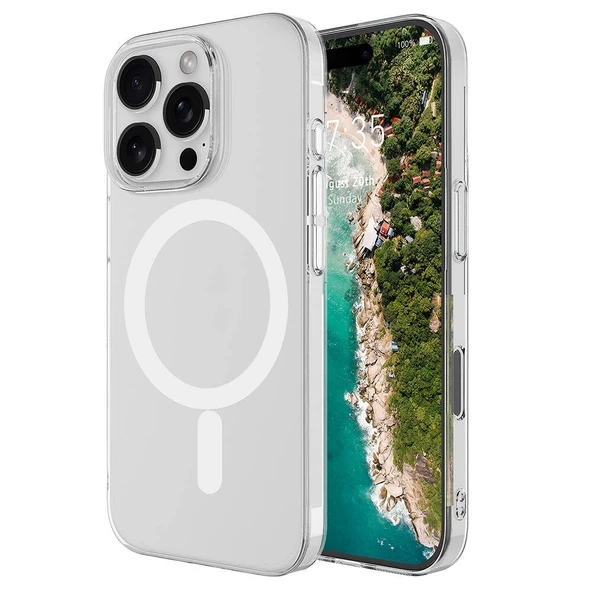 Apple iPhone 16 Pro Max Kılıf Zore M-safe Şarj Özellikli Şeffaf Tek Kamera Çerçeveli Porto Kapak ürün görseli