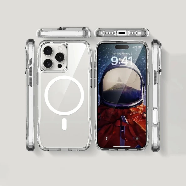 Apple iPhone 16 Pro Kılıf M-safe Şarj Özellikli Airbagli Şeffaf Zore İncek Kapak - 5