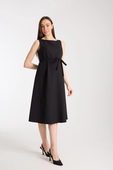 IŞŞIL 4032-Ofis Hamile Giyim Kumaş Midi Jile Elbise