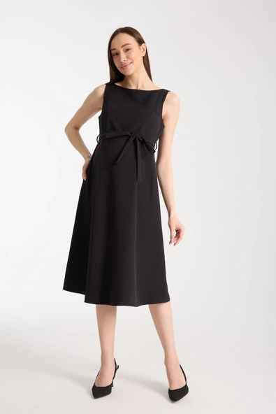 IŞŞIL 4032-Ofis Hamile Giyim Kumaş Midi Jile Elbise - 2