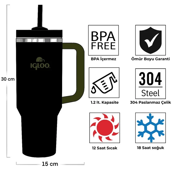 Igloo Stadler Thermo-Mug 1.2 Litre-HAKİ - 4