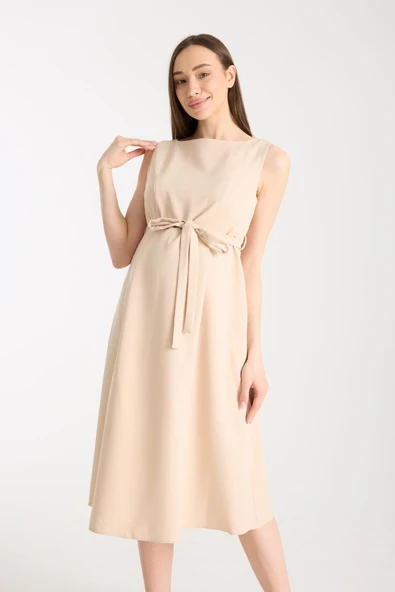 IŞŞIL 4032-Ofis Hamile Giyim Kumaş Midi Jile Elbise - 6