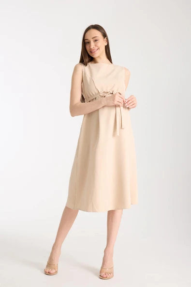 IŞŞIL 4032-Ofis Hamile Giyim Kumaş Midi Jile Elbise - 5