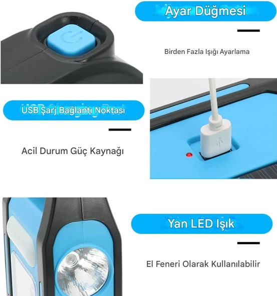 QASUL Güneş Enerjili Kamp Lambası Su Geçirmez Acil El Feneri LED Işık - 3