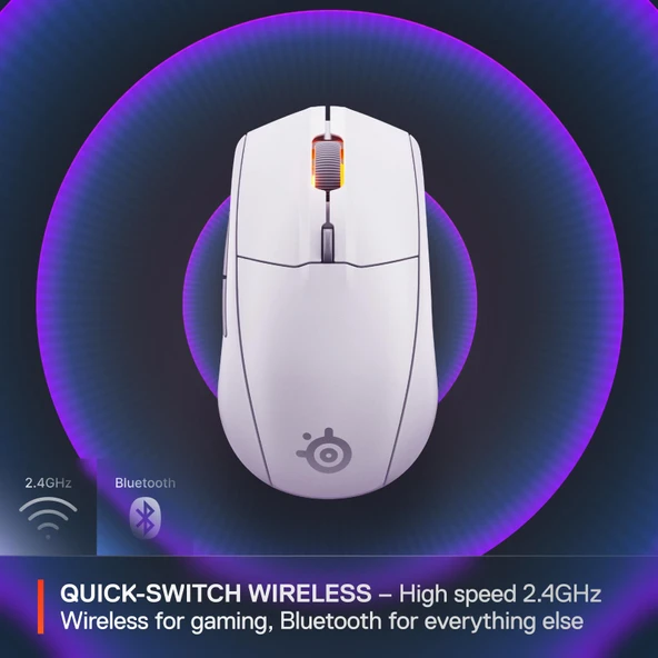 SteelSeries Rival 3 Wireless Gen 2 Gaming Mouse - 2.4GHz ve Bluetooth Bağlantı - Beyaz - Resim 3