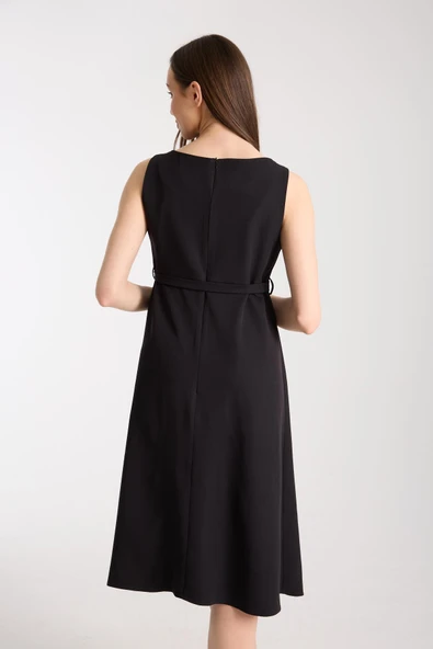 IŞŞIL 4032-Ofis Hamile Giyim Kumaş Midi Jile Elbise - 4