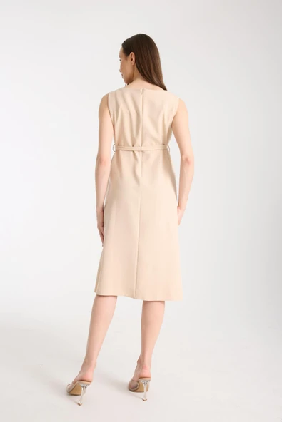 IŞŞIL 4032-Ofis Hamile Giyim Kumaş Midi Jile Elbise - 7