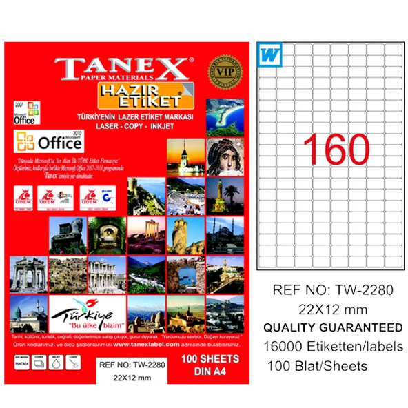 Tanex Laser Etiket 100 YP 22x12 MM Laser-Copy-Inkjet TW-2280 - 2