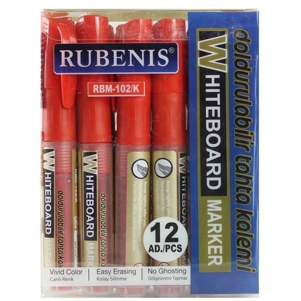 Rubenis Tahta Kalemi Kartuşlu Kırmızı RBM-102/K (12 adet)