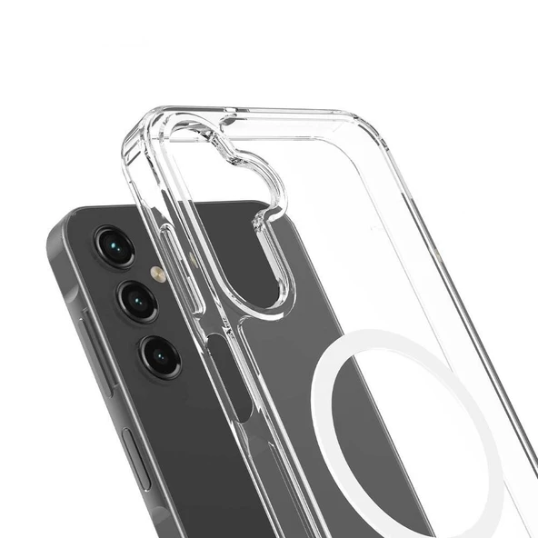 Galaxy S24 Kılıf M-safe Şarj Özellikli Şeffaf Sert PC Zore Embos Kapak - Resim 7