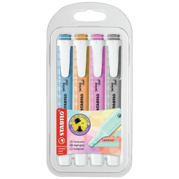 Stabilo Fosforlu Kalem Swing Cool Pastel 4 lü Paket (karışık renk, seçenek yoktur)  5 Lİ