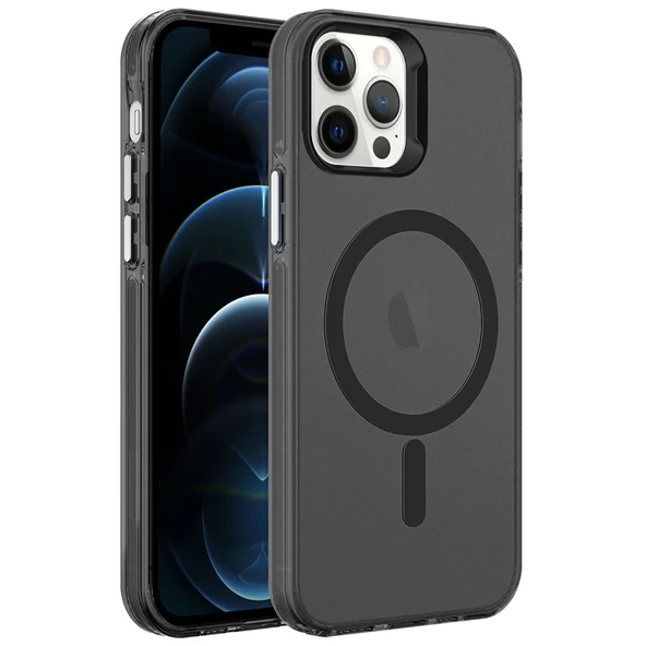 Apple iPhone 12 Pro Kılıf Zore M-safe Şarj Özellikli Buzlu Transparan C-Pro Sert Kapak