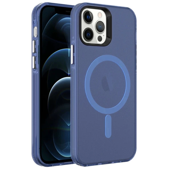 Apple iPhone 12 Pro Max Kılıf Zore M-safe Şarj Özellikli Buzlu Transparan C-Pro Sert Kapak