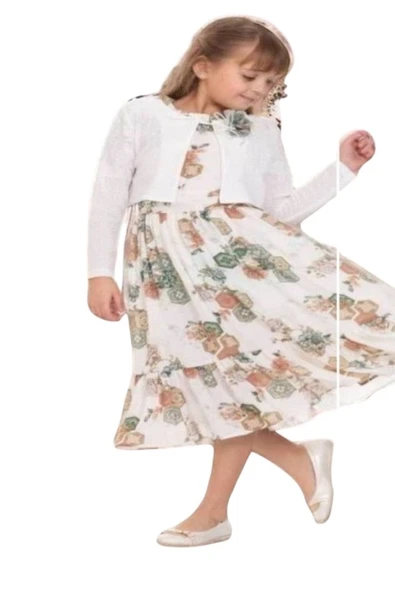 Gülücük Kids G01640-902 Kız Çocuk Şifon Çicekli Bolero Takım Elbise - Resim 2
