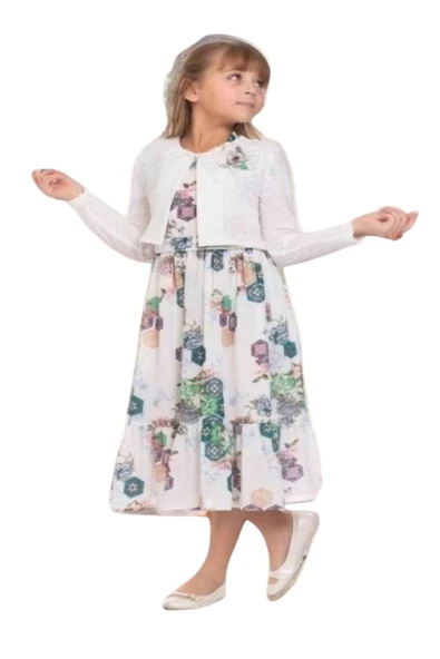 Gülücük Kids G01640-902 Kız Çocuk Şifon Çicekli Bolero Takım Elbise