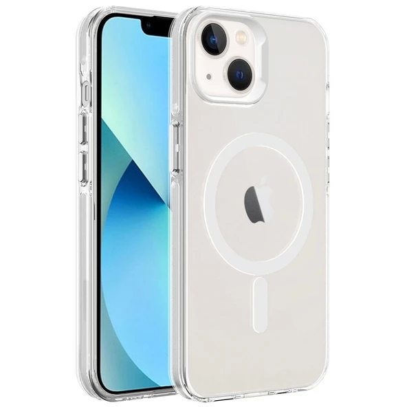 Apple iPhone 13 Kılıf Zore M-safe Şarj Özellikli Buzlu Transparan C-Pro Sert Kapak ürün görseli