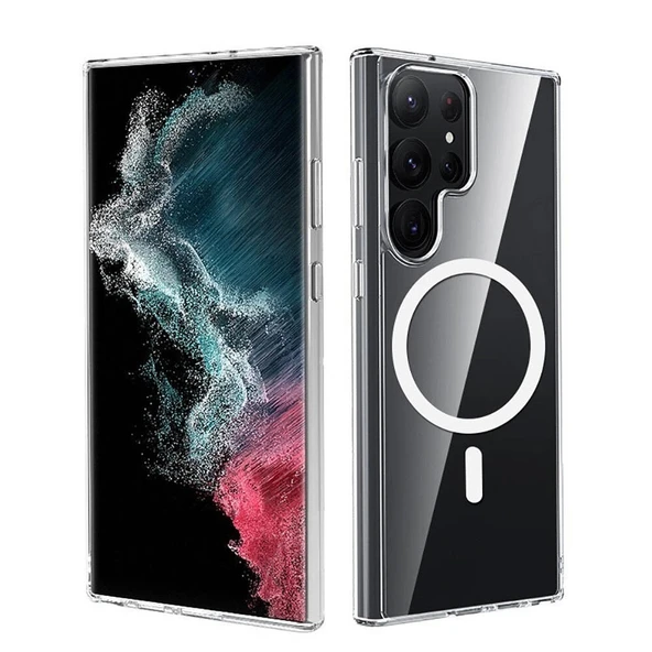 Galaxy S24 Ultra Kılıf M-safe Şarj Özellikli Şeffaf Sert PC Zore Embos Kapak - Resim 11