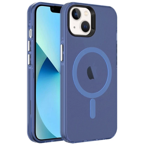 Apple iPhone 14 Kılıf Zore M-safe Şarj Özellikli Buzlu Transparan C-Pro Sert Kapak