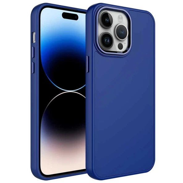 Apple iPhone 14 Pro Max Kılıf Metal Çerçeve ve Buton Tasarımlı Silikon Zore Luna Kapak ürün görseli